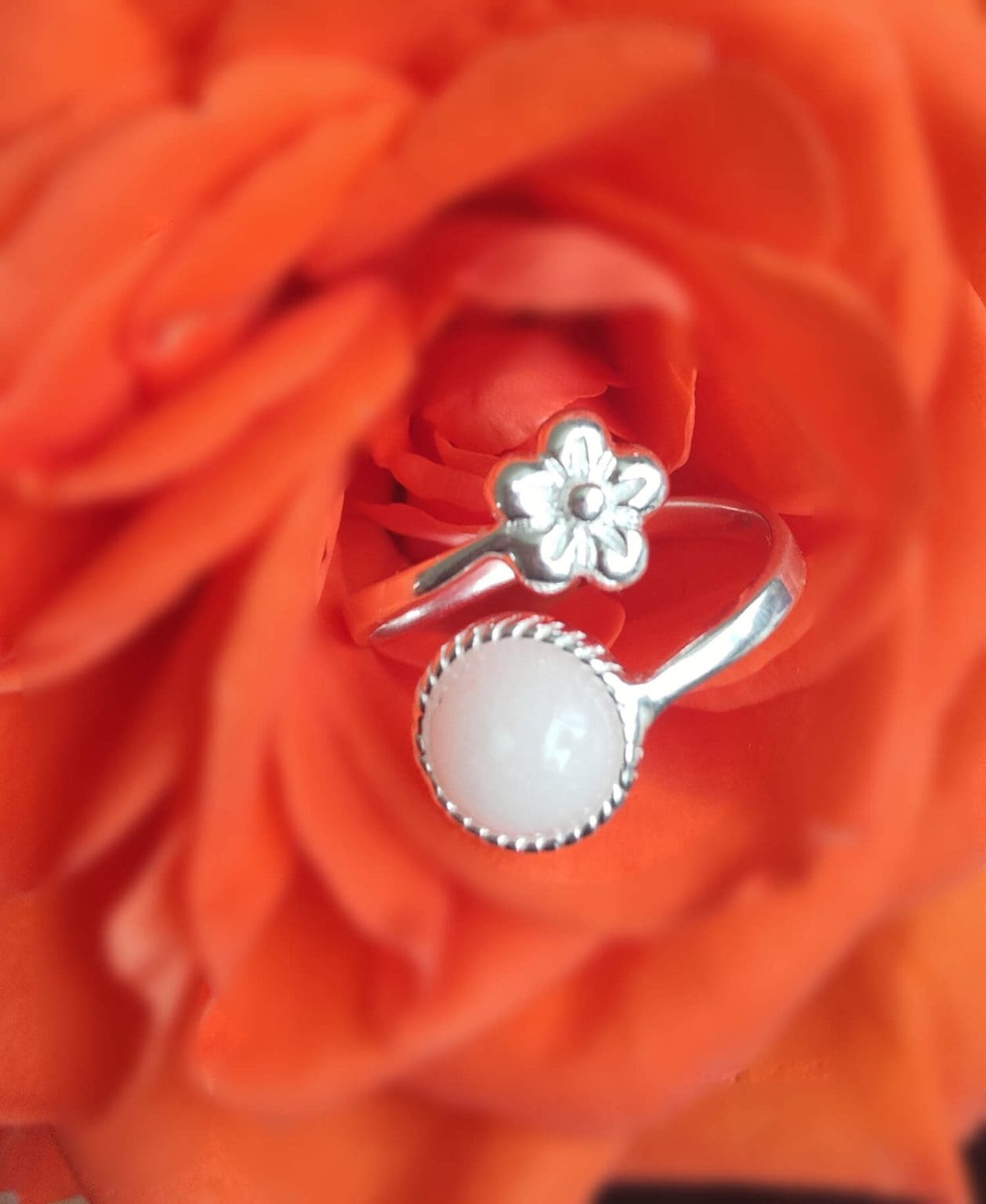 Adjustable Sterling Silver Breastmilk Flower Ring