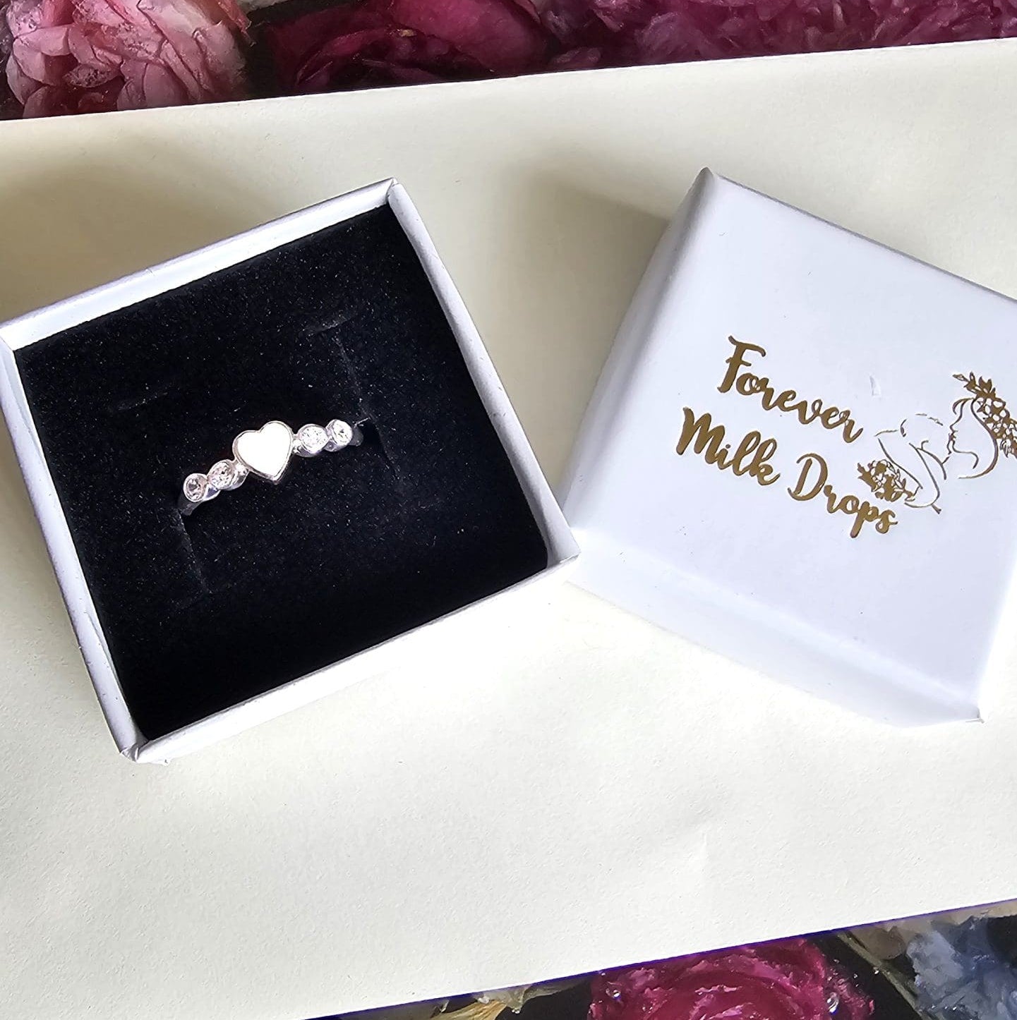 Breastmilk Jewellery UK – Heart CZ Breastmilk Ring Sterling Silver Gift
