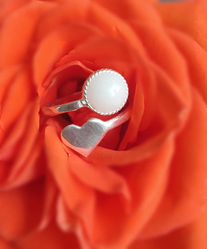 Adjustable sterling silver heart breastmilk ring