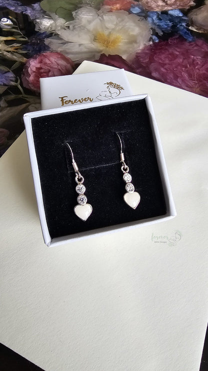 Sterling Silver Heart Drop Breastmilk Earrings – Breastmilk Jewellery UK Gift