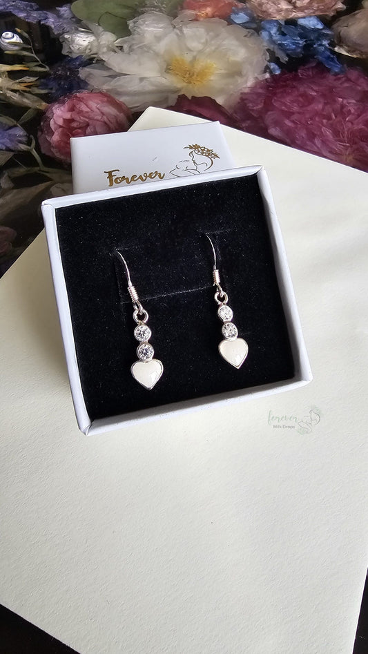 Heart Drop Earrings with Preserved Breastmilk - Sterling Silver