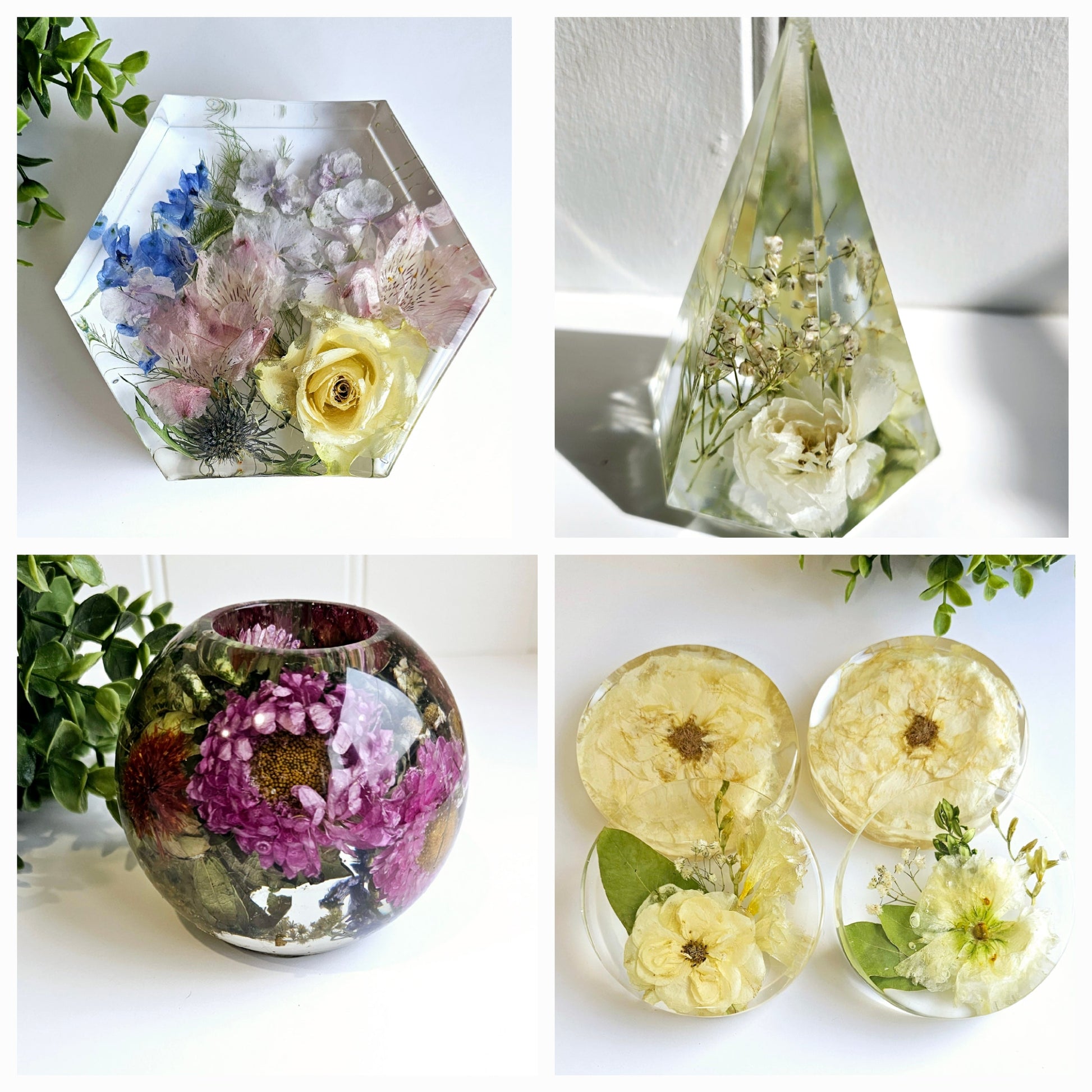 wedding flower preservation package - treasured memories resin coasters, resin flower ring holder, resin flower preservation ornament 