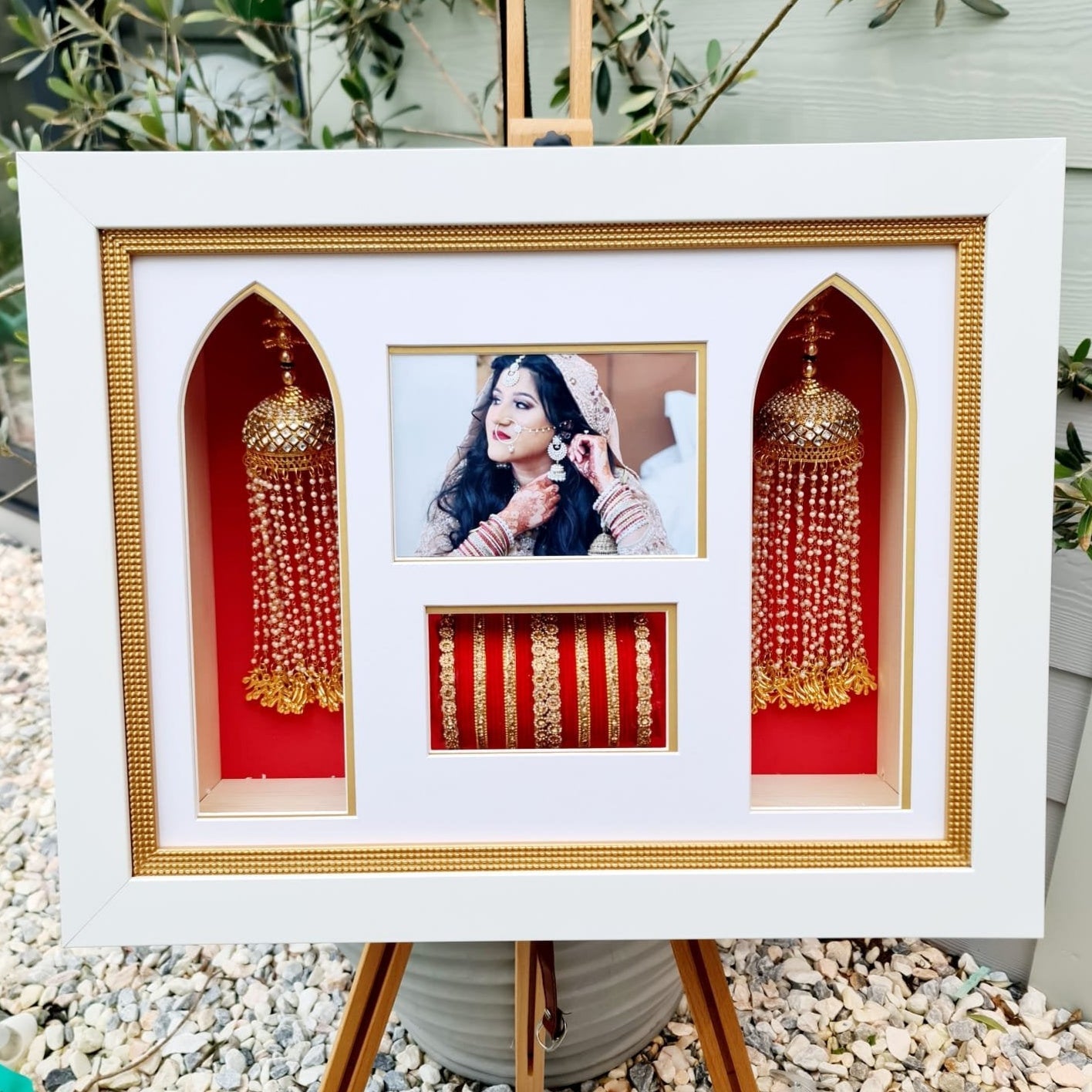 desi wedding choora and kaleera framed with photo in keepsake box frame