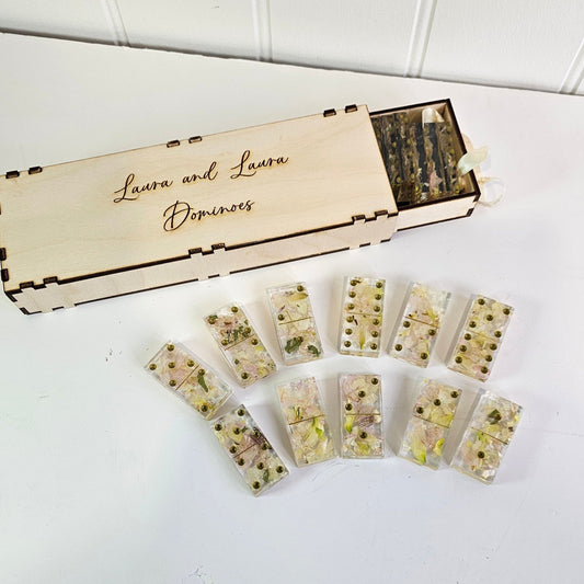 flower preservation dominos with personalised wooden box 