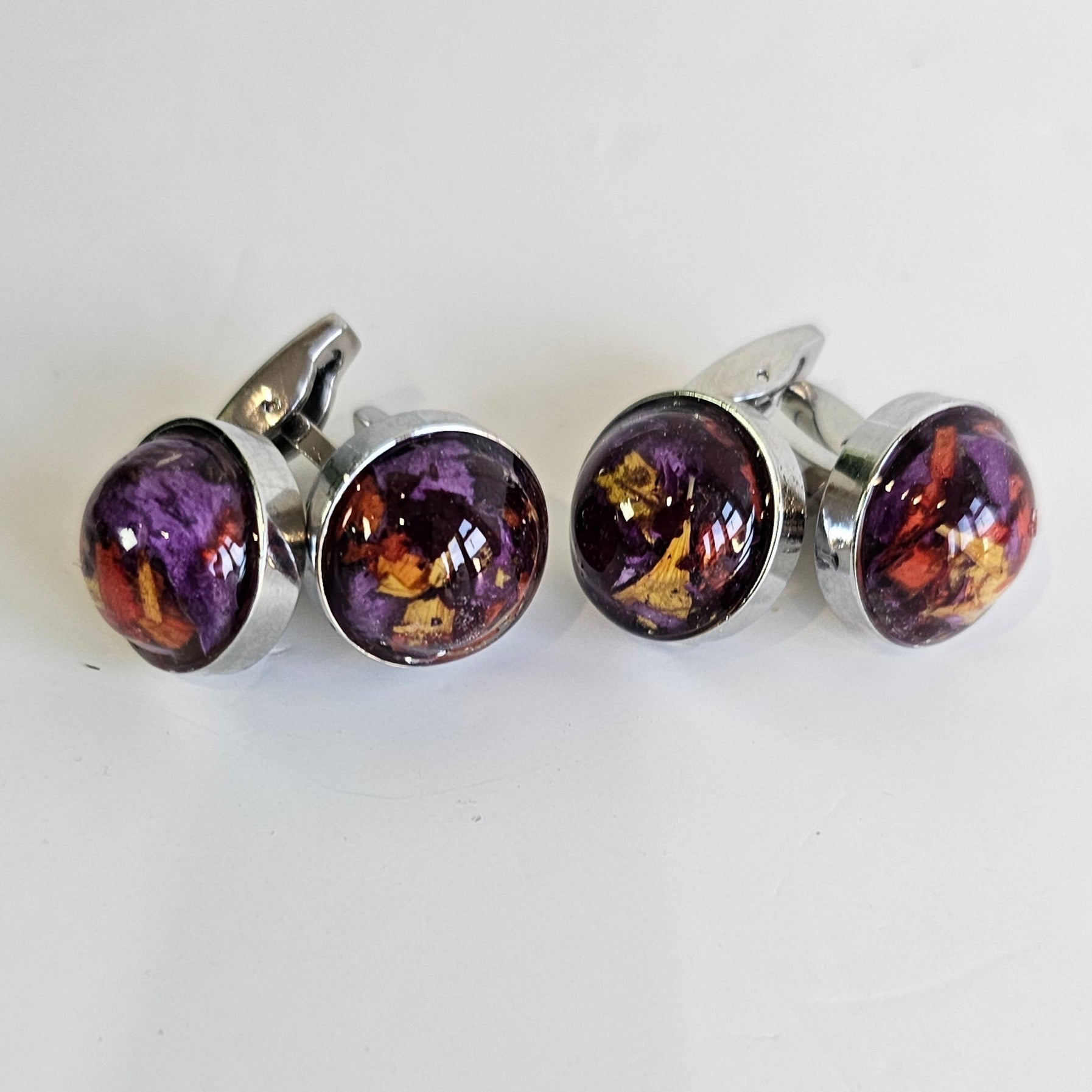silver flower preservation cufflinks 