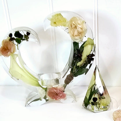 large standing heart resin flower preservation tealight holder 