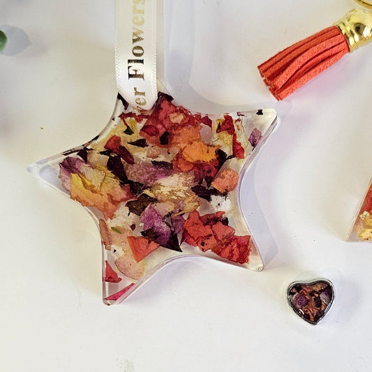 Star-shaped resin ornament on a white background