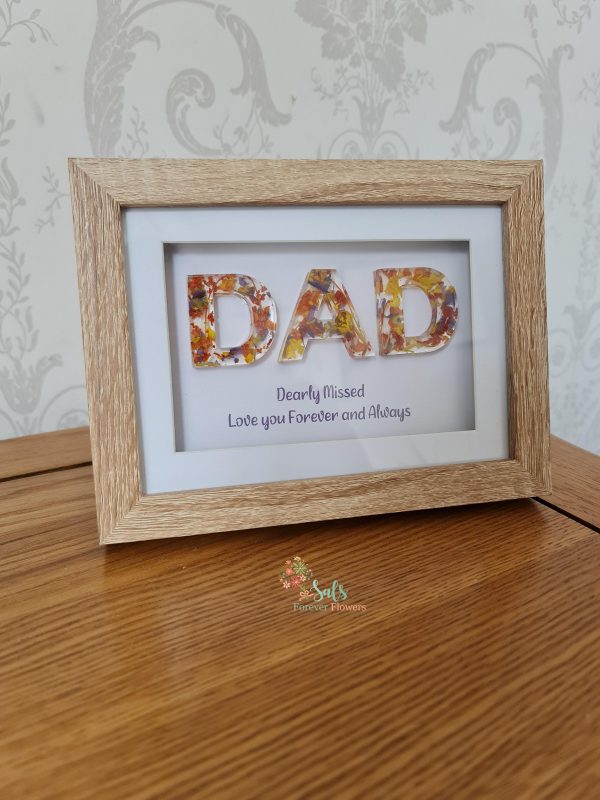 Mum or Dad Framed resin letters with quote and flowers