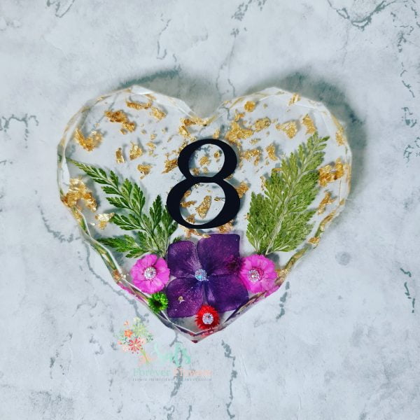 Real Flower Geometric Heart Door Number Plate Plaque